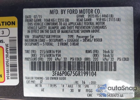 2016 Ford Fusion S from USA, damaged, VIN 3FA6P0G75GR199104